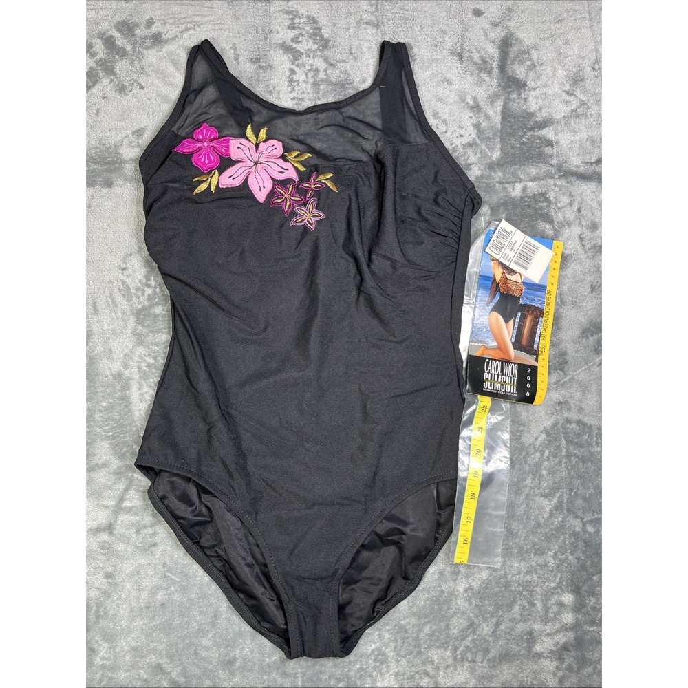Vintage Carol Wior One Piece Swimsuit 14‎ Underwire Adjustable 80s Hawaii Flower